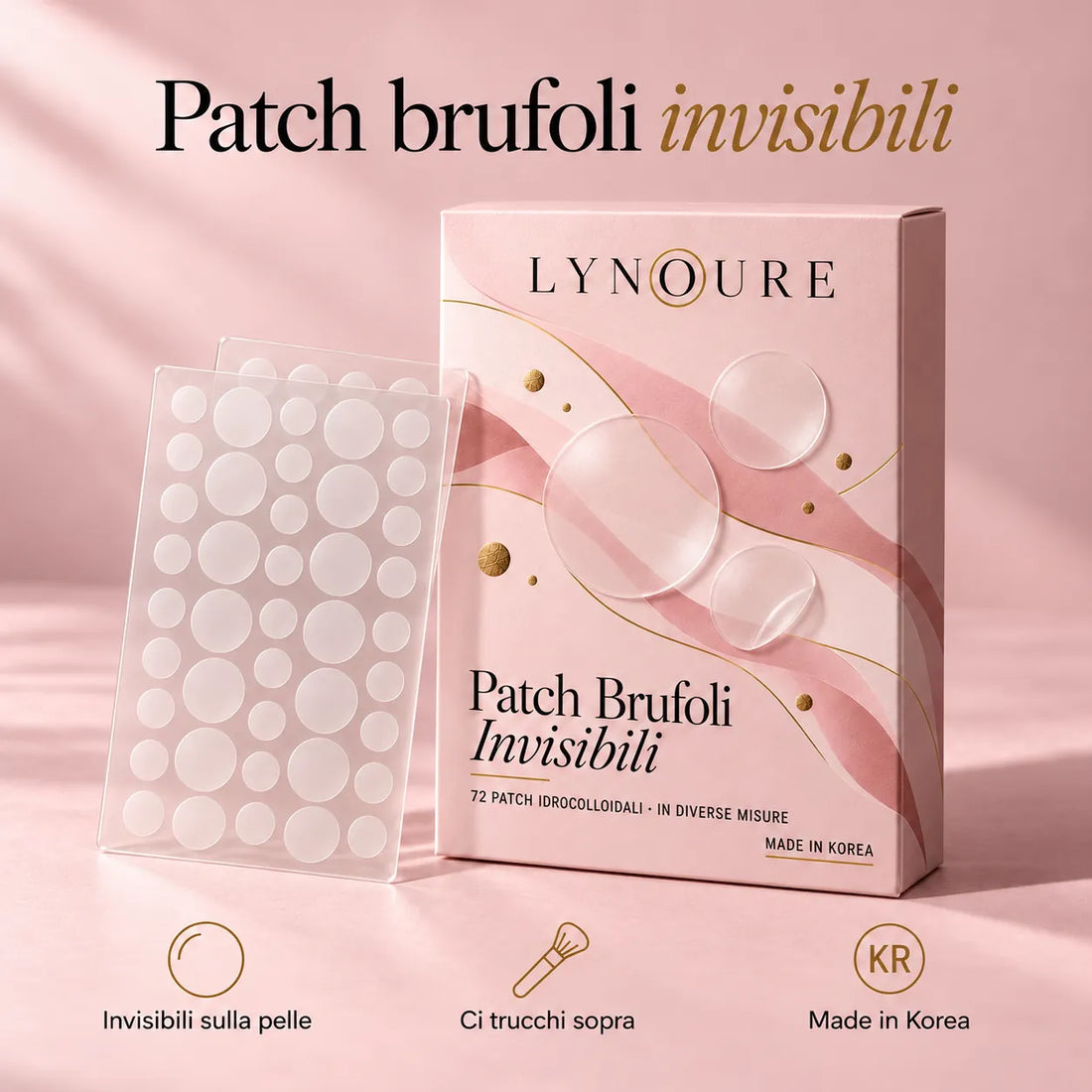 Patch brufoli invisibili: scatola LYNOURE con fogli di patch