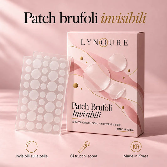 Patch brufoli invisibili: scatola LYNOURE con fogli di patch