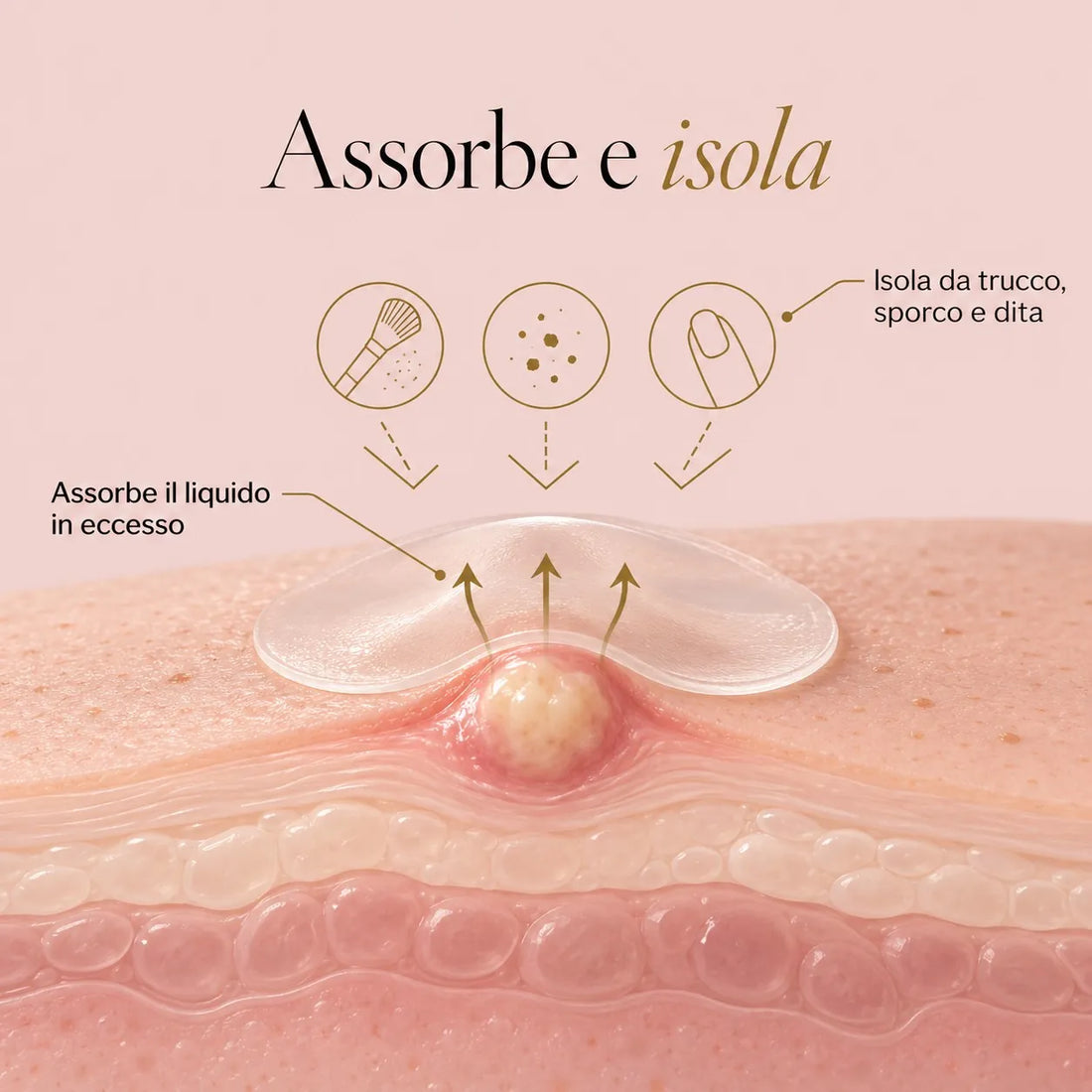 Assorbe il liquido in eccesso e isola da trucco, sporco e dita