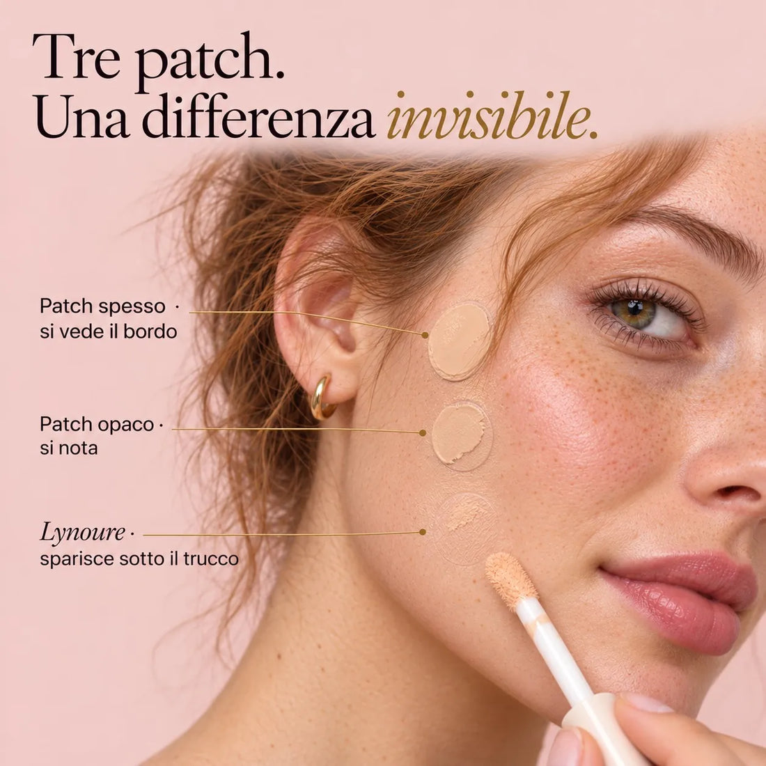 Tre patch a confronto sotto il correttore: LYNOURE sparisce sotto il trucco